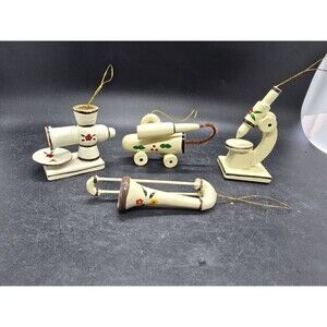 Lot of 4 Vtg Hand Painted MCM Christmas Ornaments Vacuum Horn Meat Grinder Micro